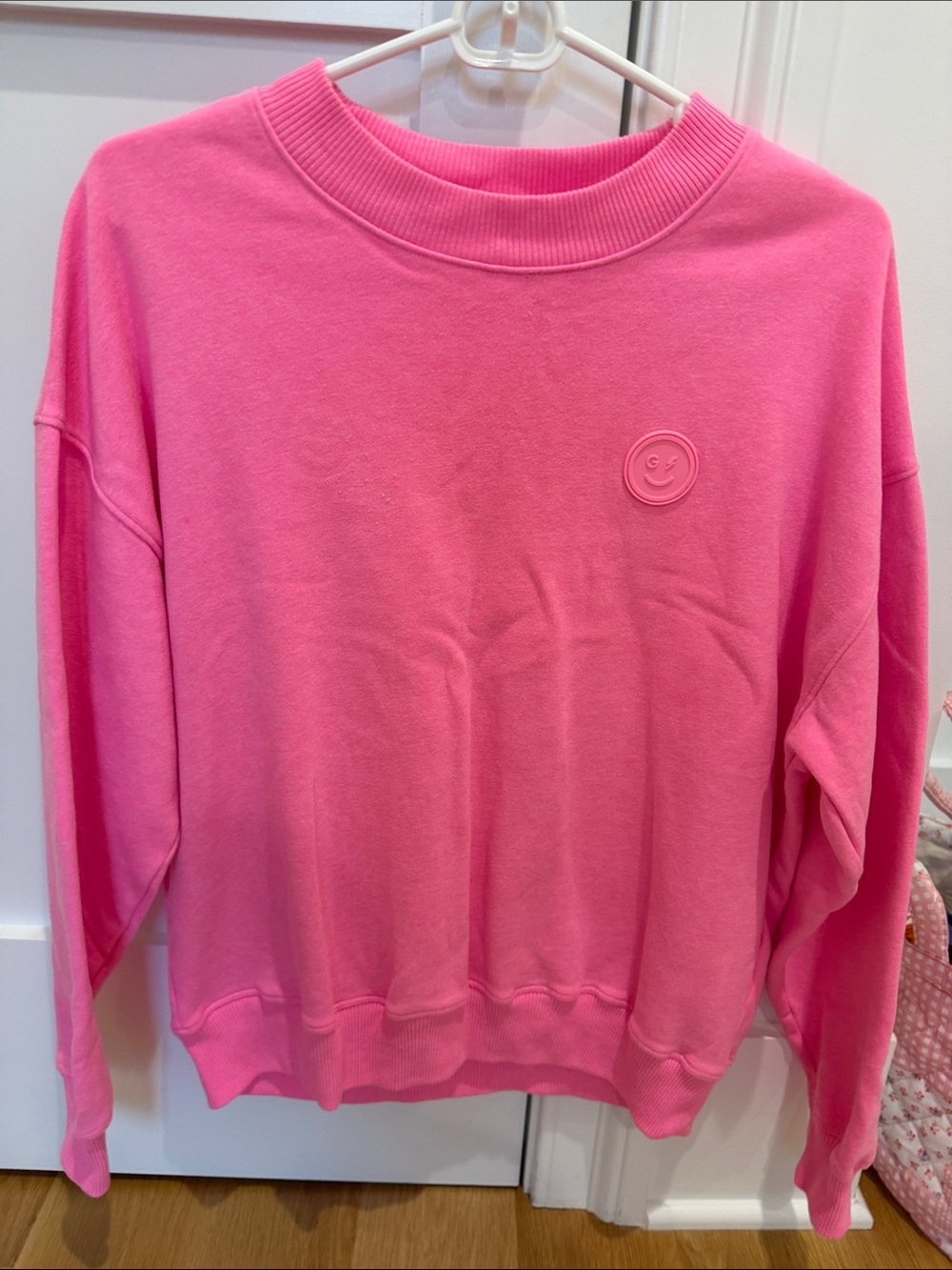Gilly Hicks Pink Crewneck Sweatshirt with Smile Patch